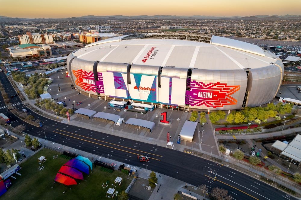 Photo of State Farm Stadium during Super Bowl LVII. 