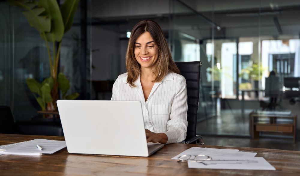 Woman working on laptop