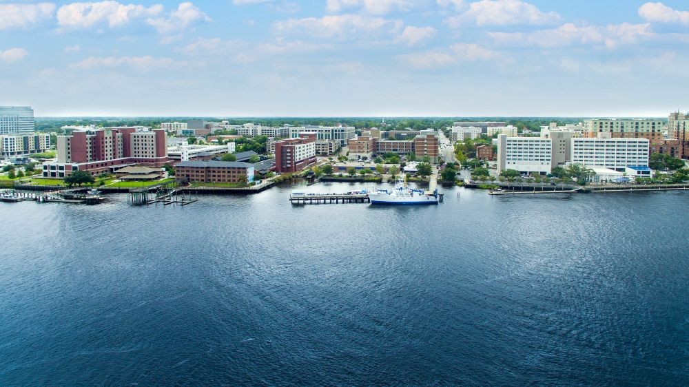 Wilmington, North Carolina convention district and riverfront view