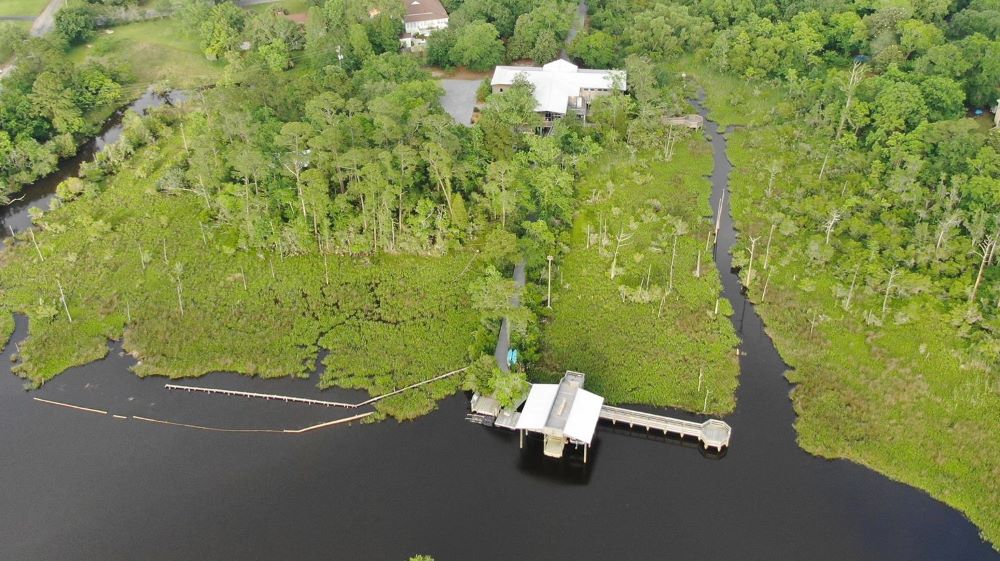 Aerial view of the Pascagoula River and Audubon Center
